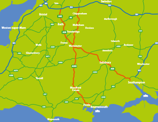 North-South A36 A46 A350 road upgrade mapPNG