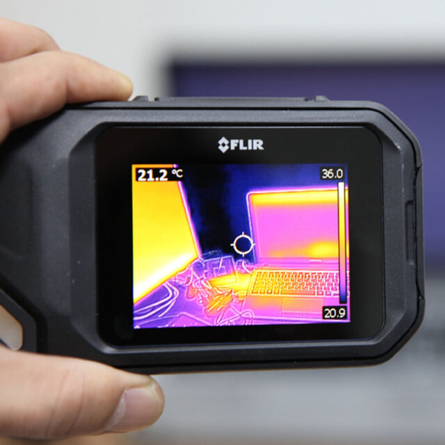 A handheld thermal imaging camera